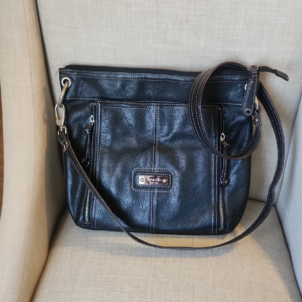 Tignanello Black Leather Crossbody Bag